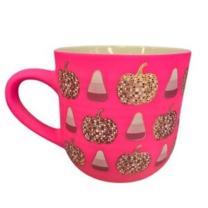 Pink Halloween Mug with Disco Ball Pumpkins and Candy Corn